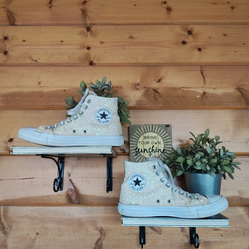 Custom Chuck Taylor All Star Hi Glitter  By You Wedding Prom Pink Gold Rare Sz 9